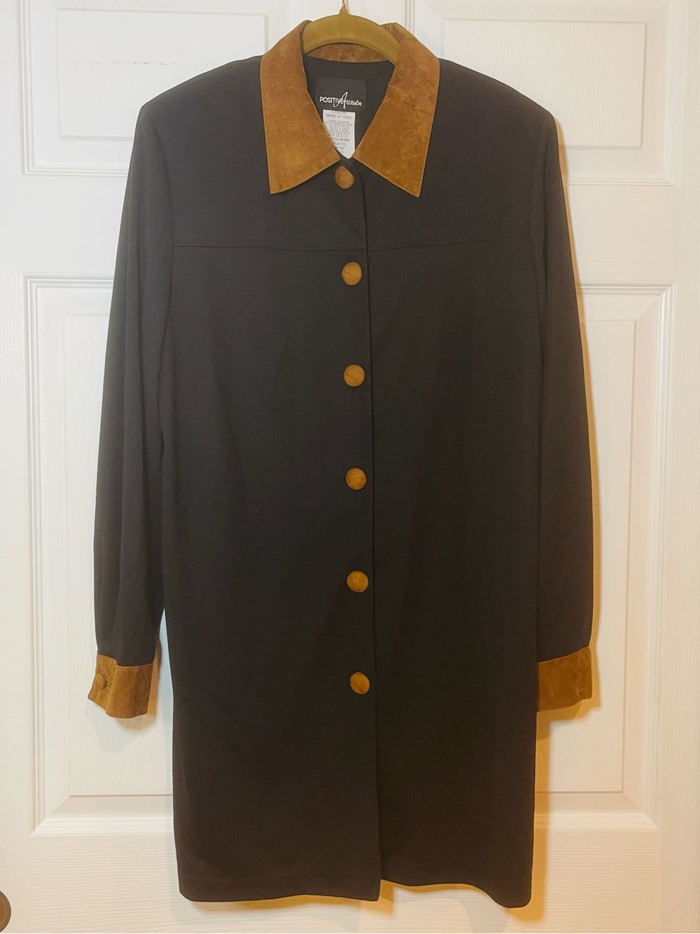 Positive Attitude Black Coat with Brown Suede Collar & Cuffs